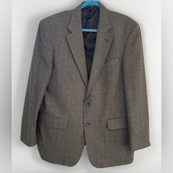 Oscar de la Renta Other - Oscar De La Renta Silk Blazer Mens Size 43 Brown Sport Coat Jacket Houndstooth